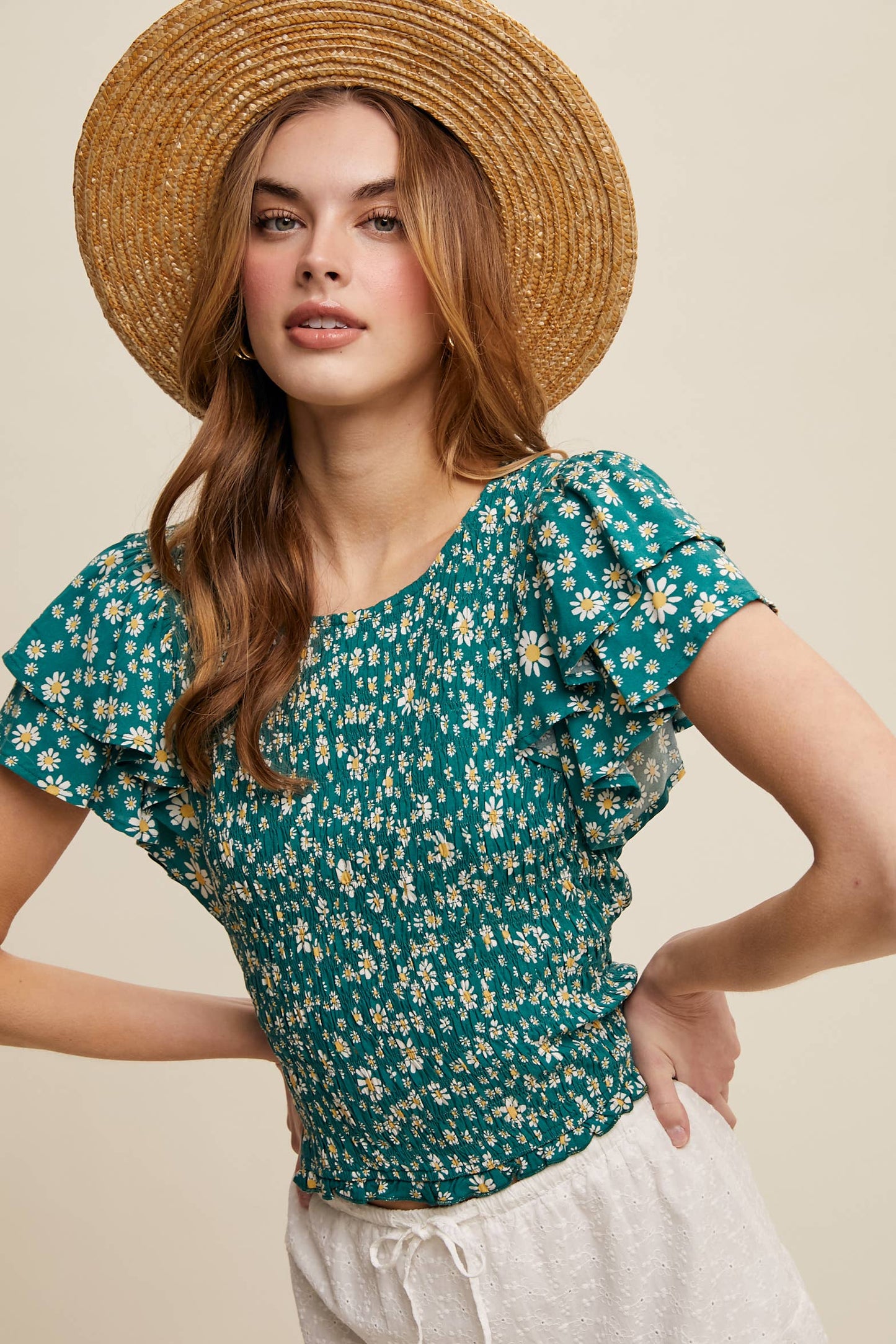 Daisy Smocked Ruffle Sleeve Top