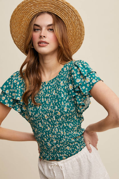 Daisy Smocked Ruffle Sleeve Top