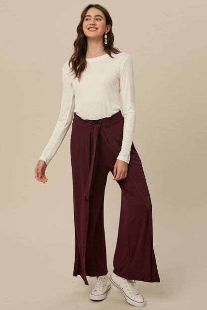 Cranberry Wrap Front Wide Leg Pants