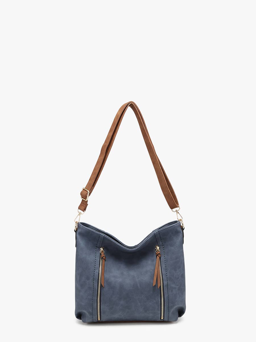 Mina Distressed Hobo Bag - Olive/Brown