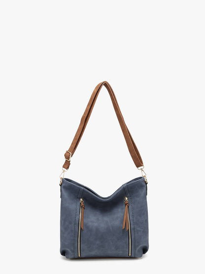 Mina Distressed Hobo Bag - Olive/Brown