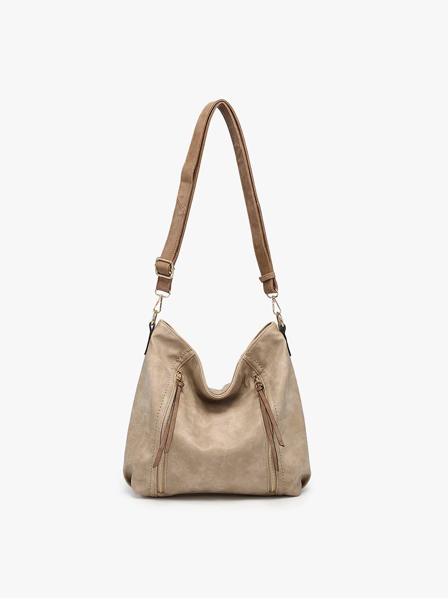 Mina Distressed Hobo Bag - Olive/Brown