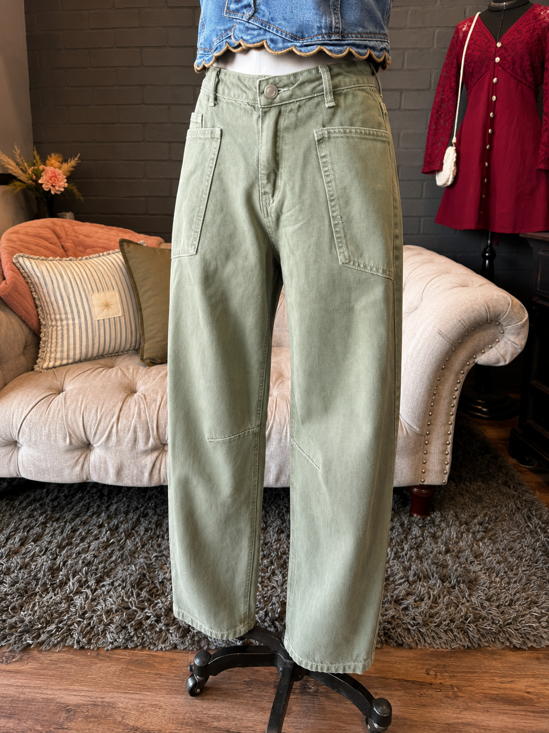 Sage Barrel Utility Jeans