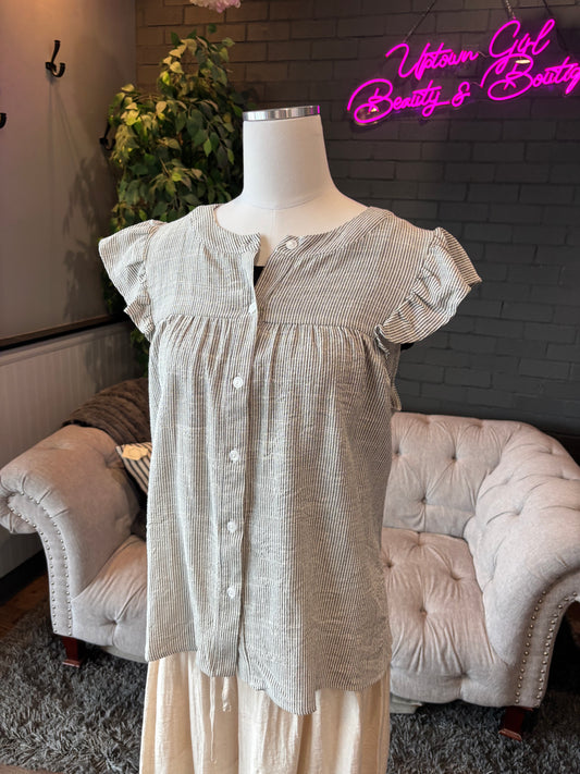 Ruffle Sleeve Striped Top