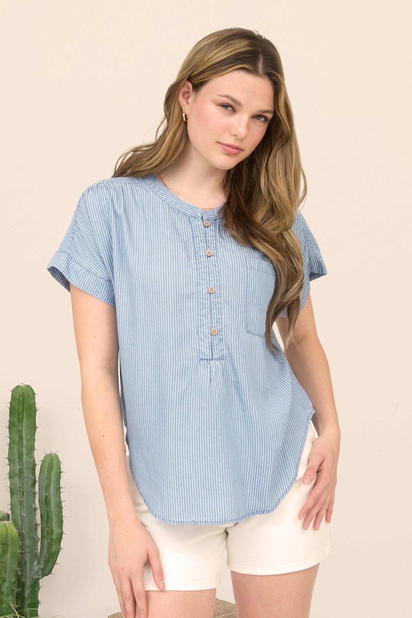 Nellie Chambray Henley Top