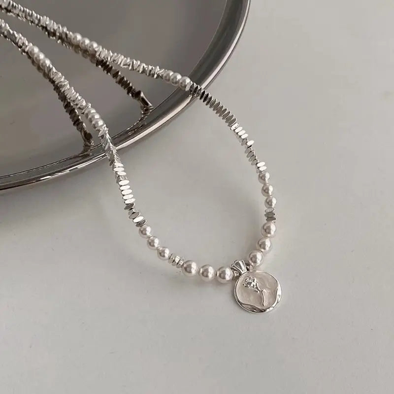 Pearl Floral Coin Necklace