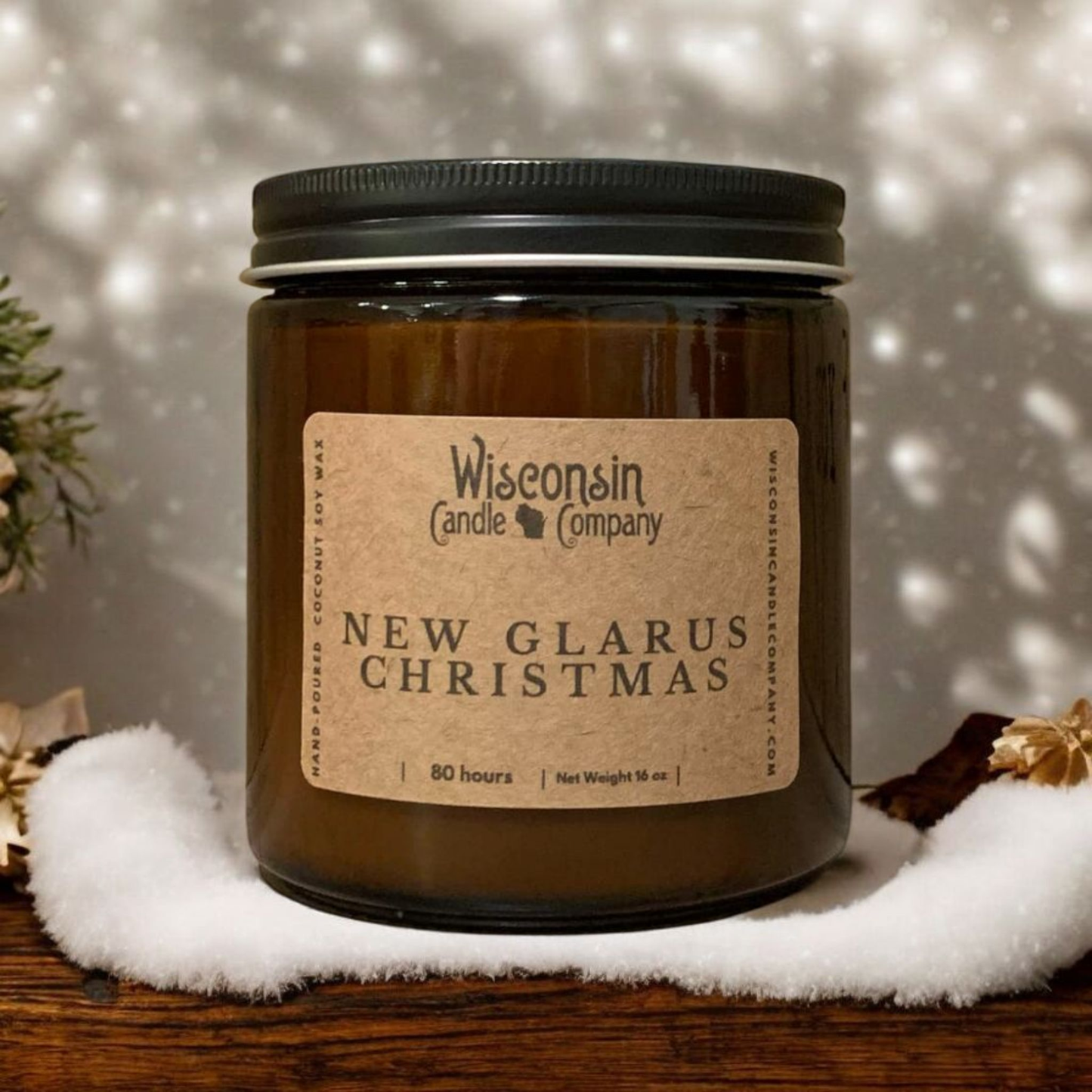 New Glarus Christmas Candle: 16 oz Jar
