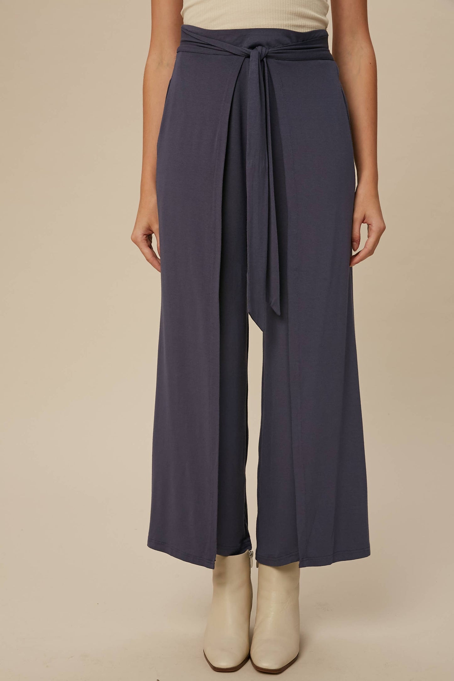 Cranberry Wrap Front Wide Leg Pants