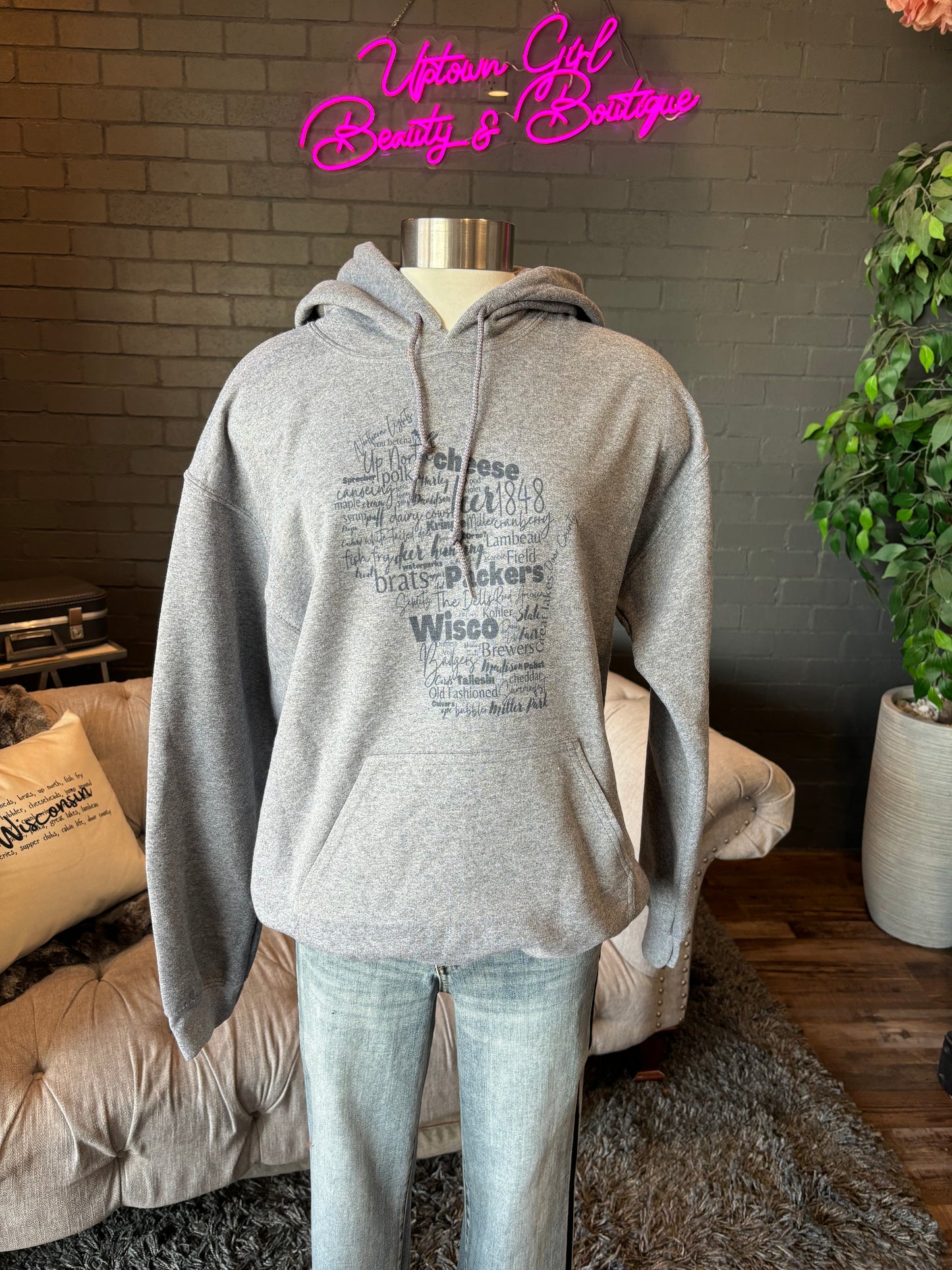 Wisconsin Slogan Hoodie - Grey