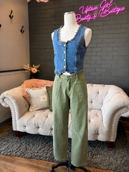 Sage Barrel Utility Jeans