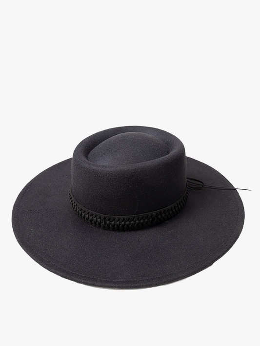 Romy Wide Brim Hat w/ Braided Band - Black