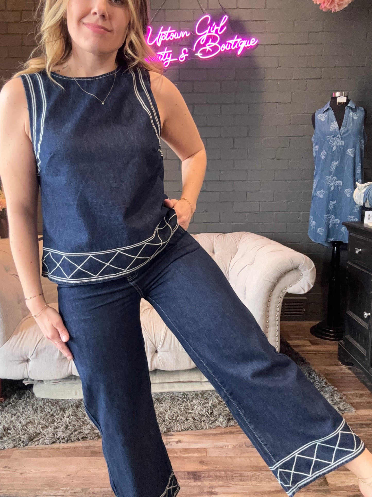 Wren Embroidered Wide-Leg Pants