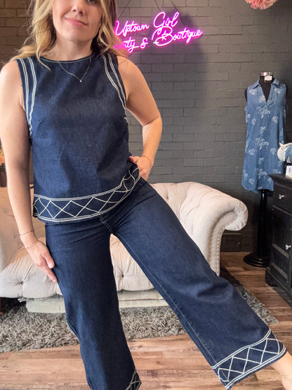 Wren Embroidered Wide-Leg Pants