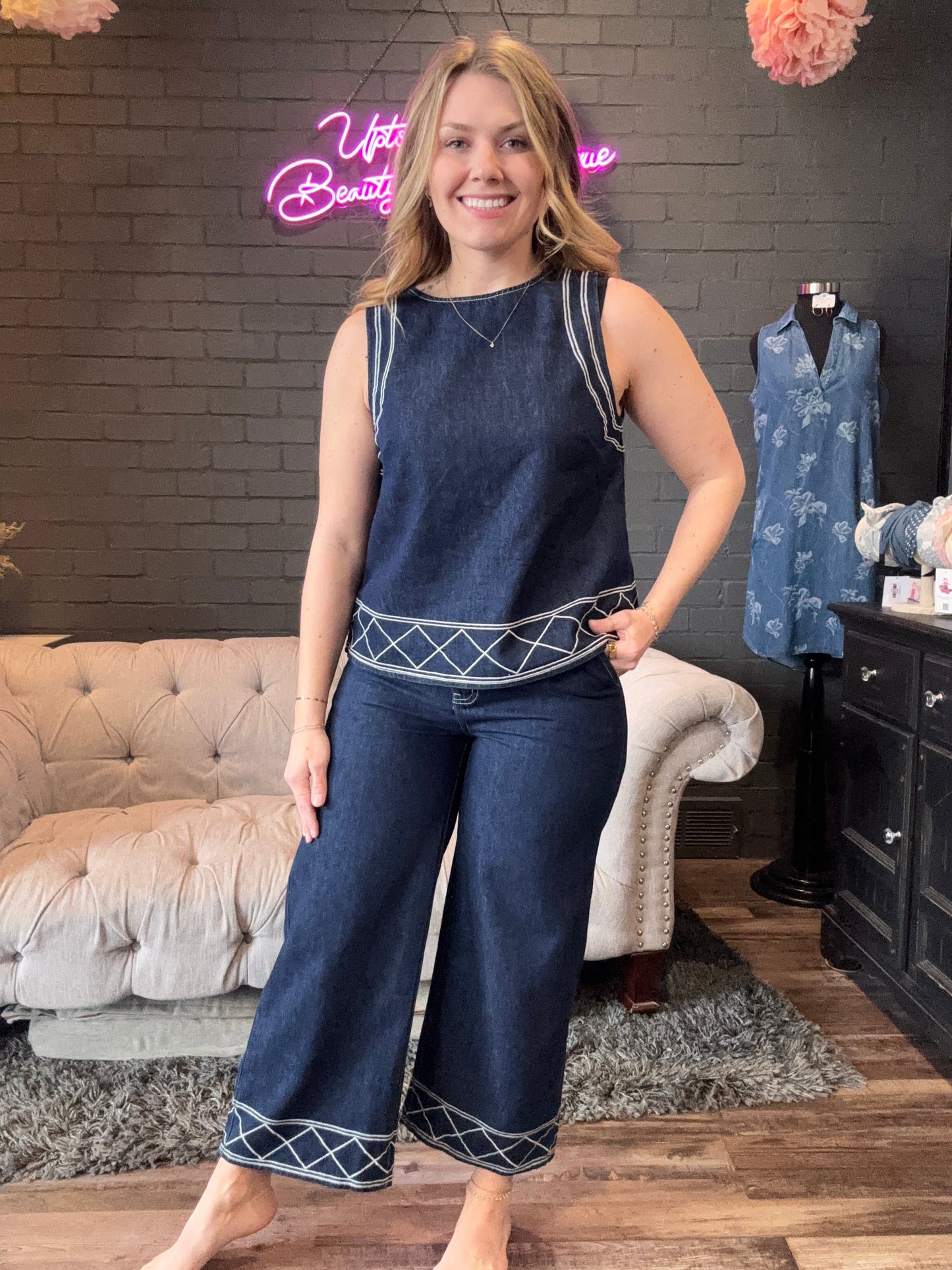 Wren Embroidered Wide-Leg Pants