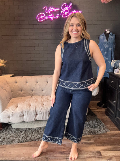 Wren Embroidered Wide-Leg Pants