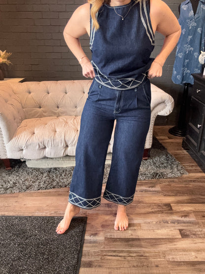 Wren Embroidered Wide-Leg Pants