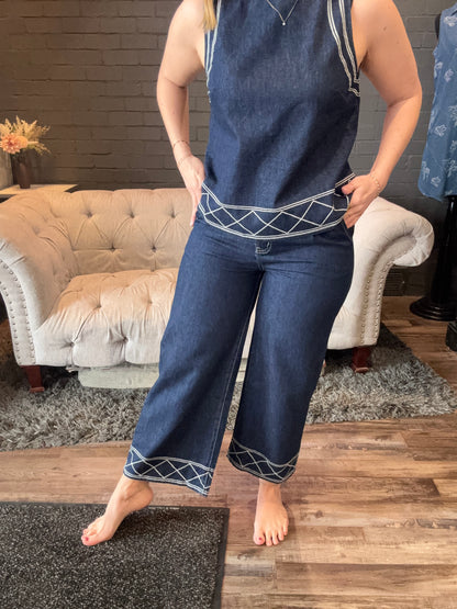Wren Embroidered Wide-Leg Pants