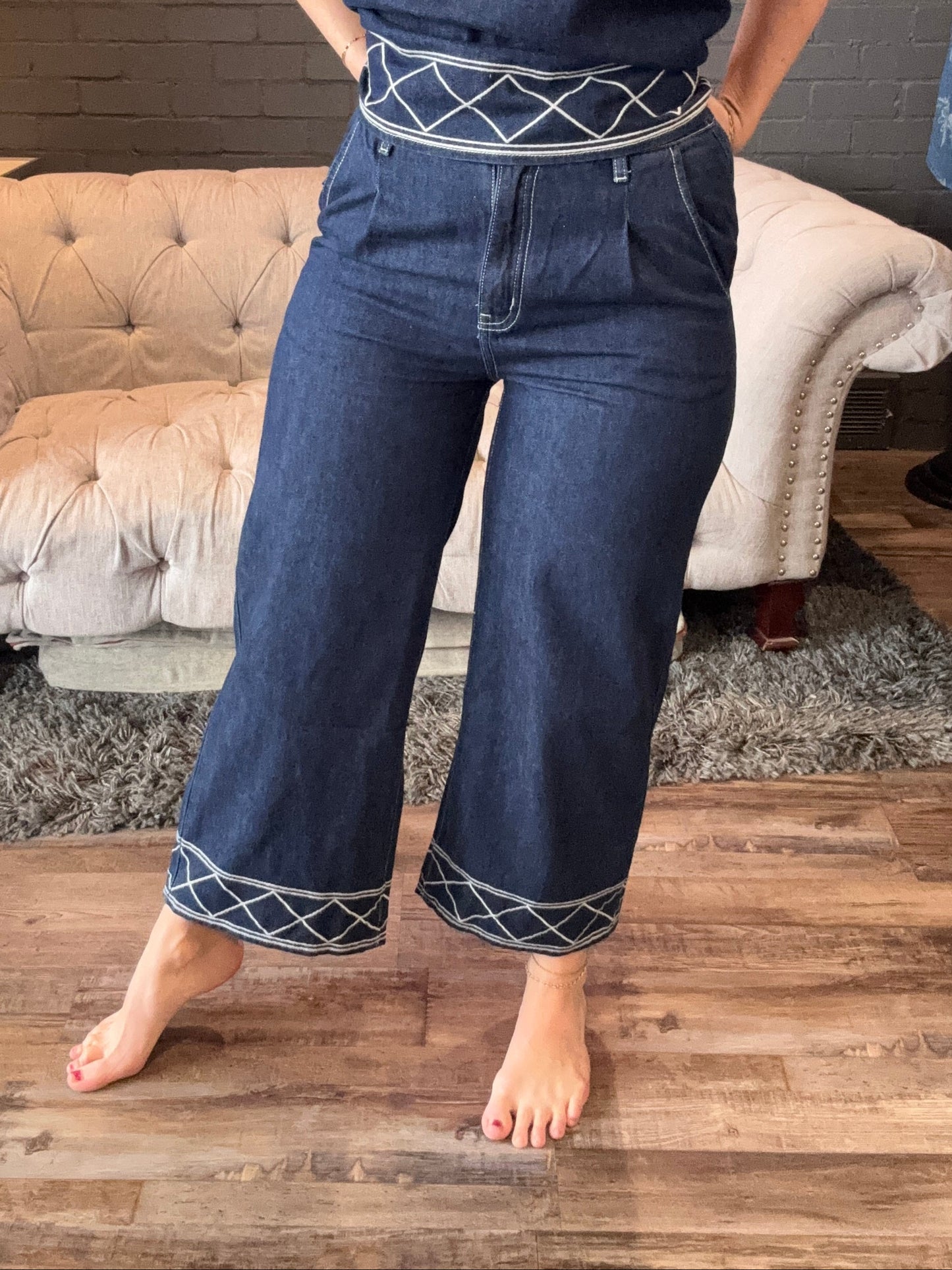 Wren Embroidered Wide-Leg Pants