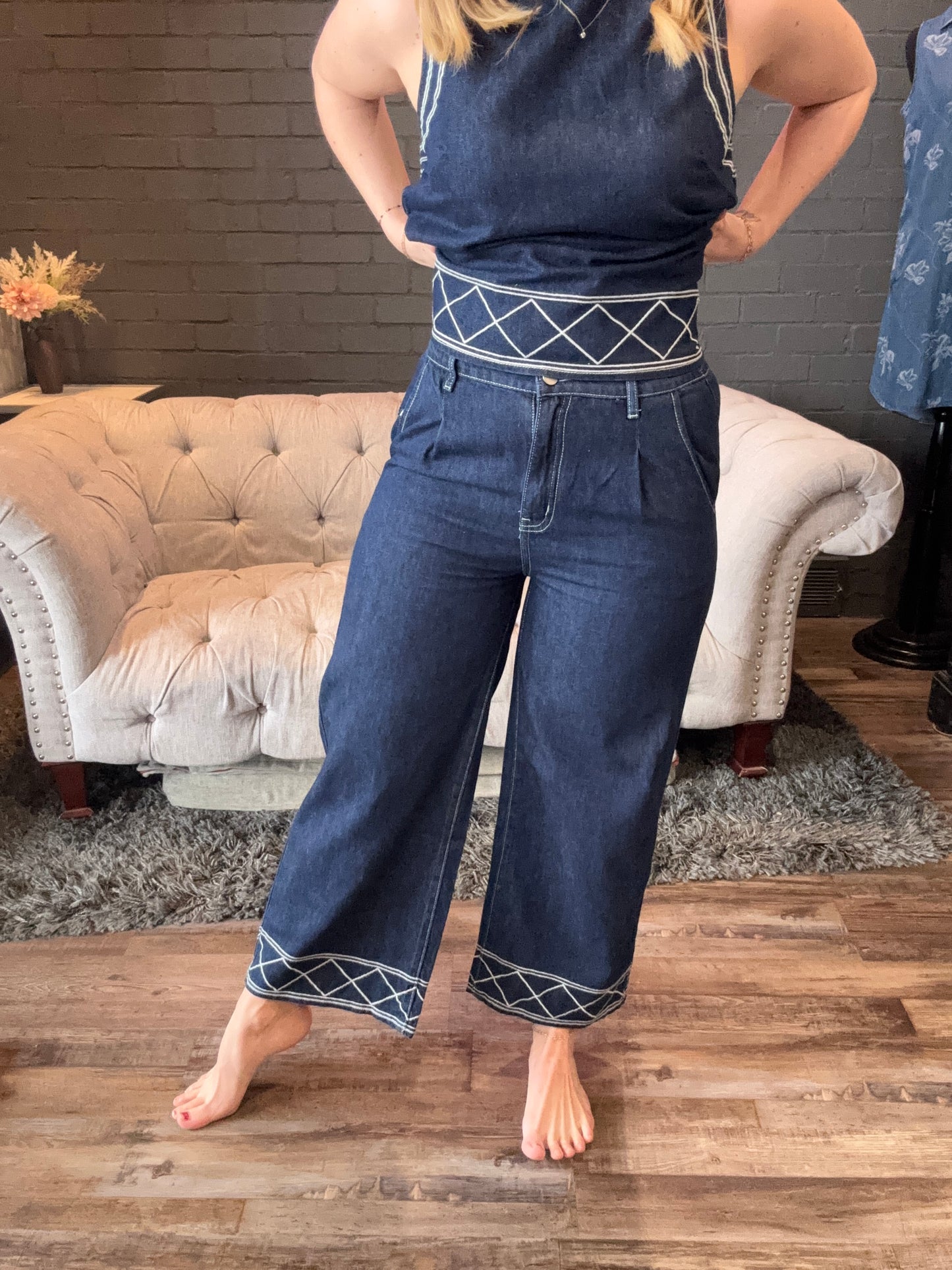 Wren Embroidered Wide-Leg Pants
