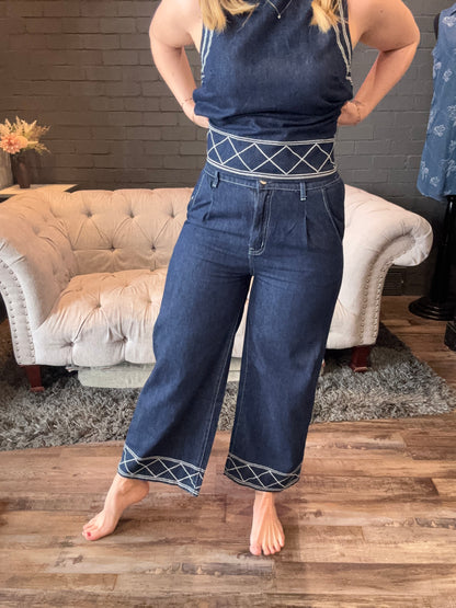 Wren Embroidered Wide-Leg Pants