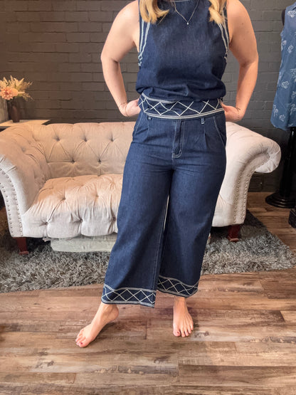 Wren Embroidered Wide-Leg Pants