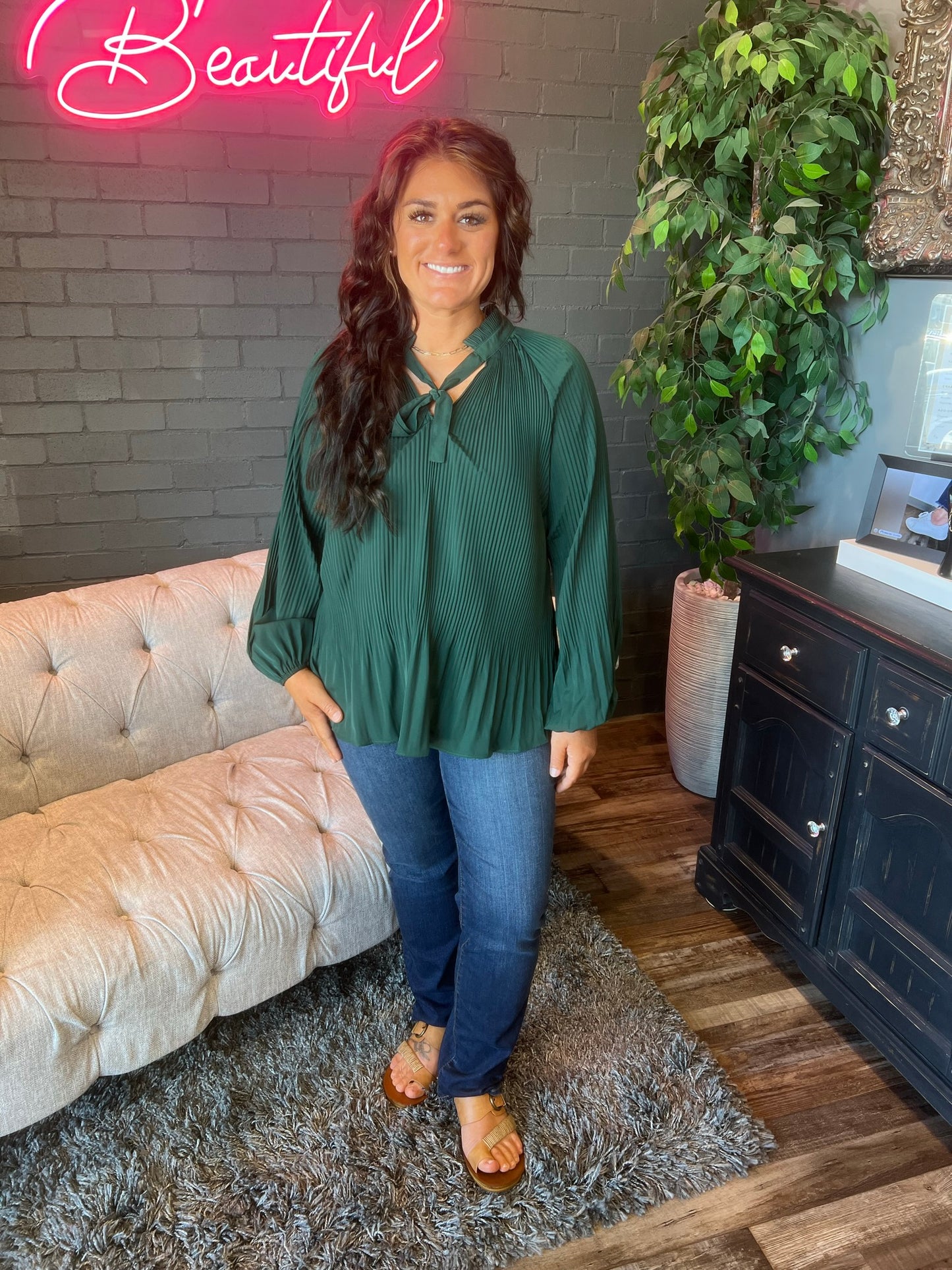 Ariana Pleated Blouse - Green