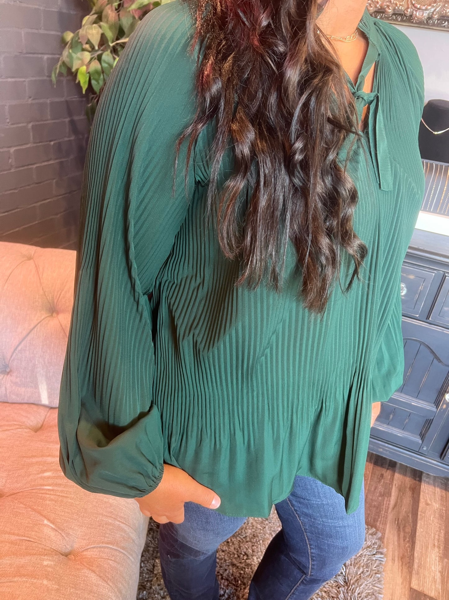 Ariana Pleated Blouse - Green