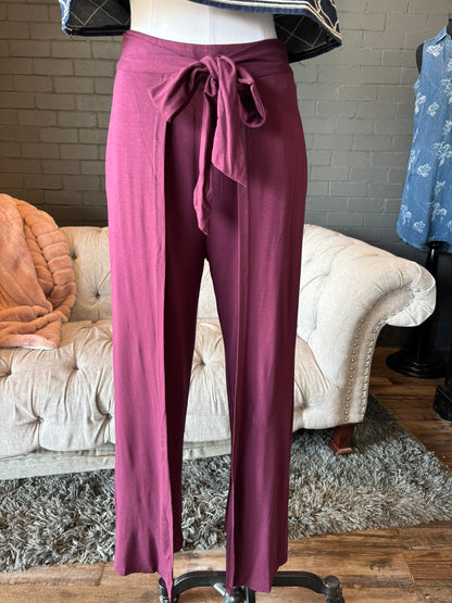 Cranberry Wrap Front Wide Leg Pants