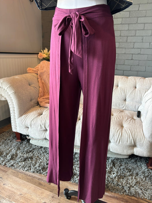 Cranberry Wrap Front Wide Leg Pants