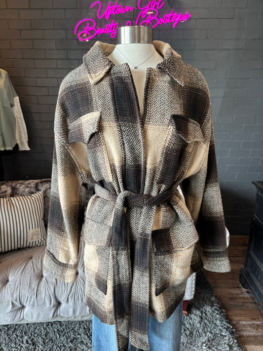 Trinity Belted Plaid Jacket