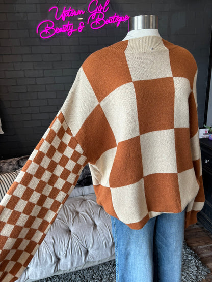 Francesca Checker Mockneck Sweater