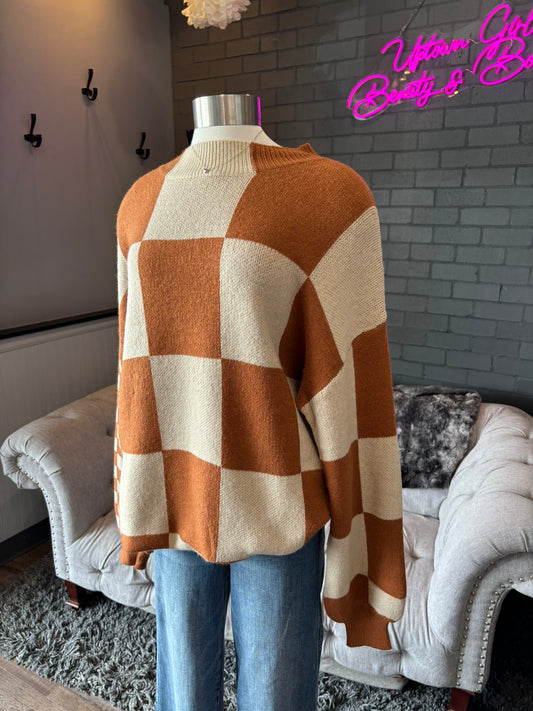 Francesca Checker Mockneck Sweater
