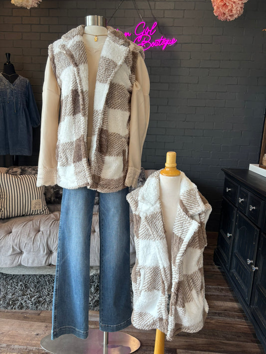 Mommy & Me Cozy Faux Fur Plaid Vest - Kids