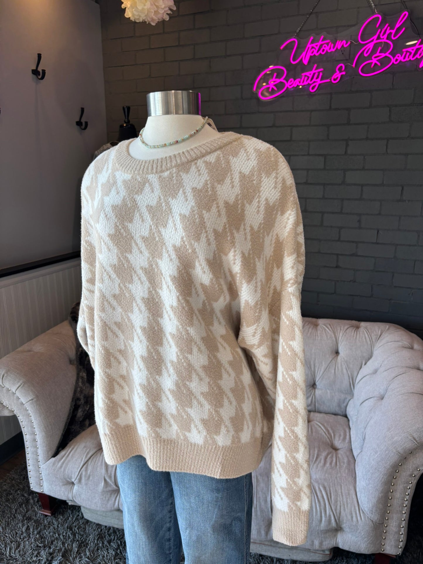 Cream Houndstooth Sweater