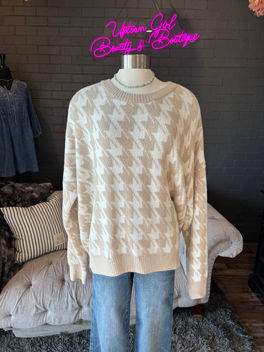 Cream Houndstooth Sweater