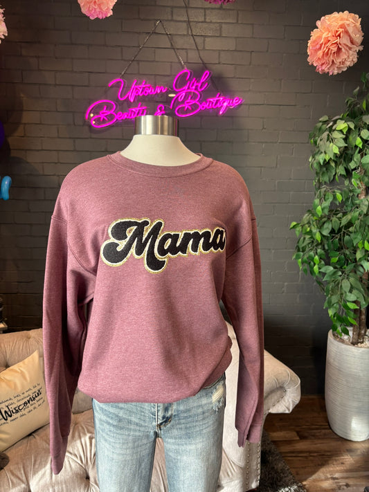 Mama Crewneck Sweatshirt - Black on Maroon