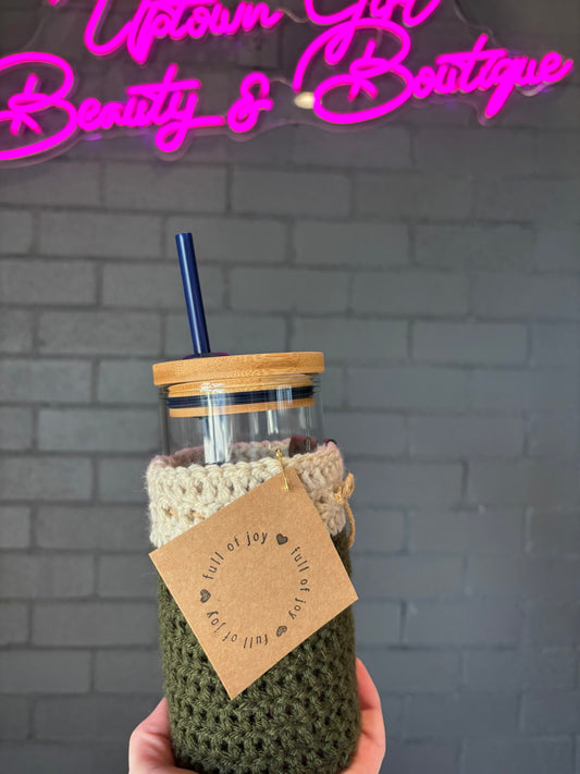 Green/Beige Iced Coffee Sleeve - Brown