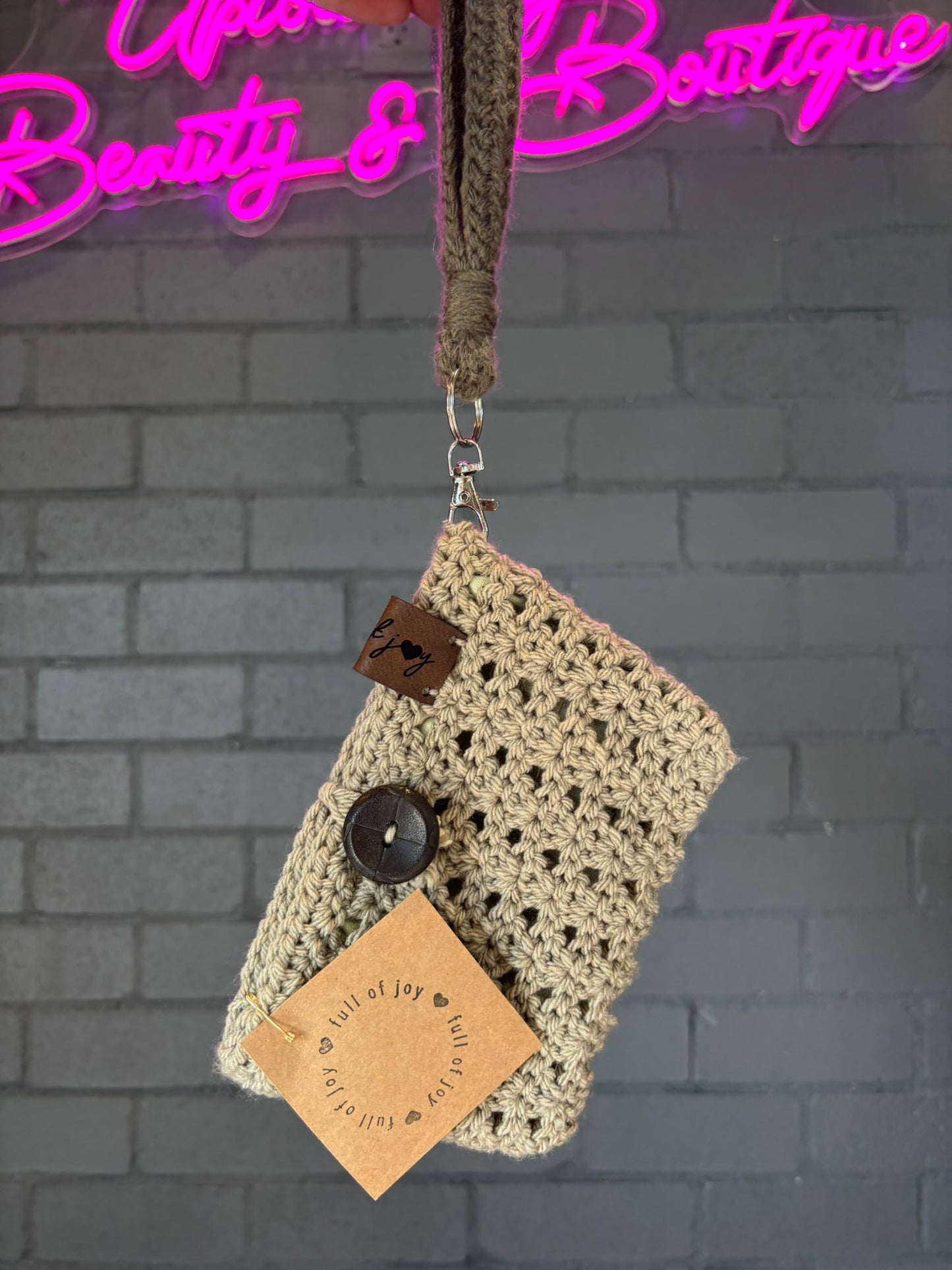 Small Sage Wristlet w/ Black Button- Lined
