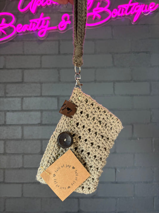 Small Sage Wristlet w/ Black Button- Lined