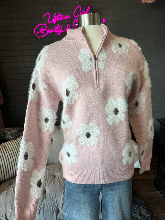 Jensen Floral Zip-Up Sweater - Pink