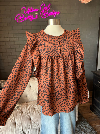 Sandra Leopard Ruffle Blouse