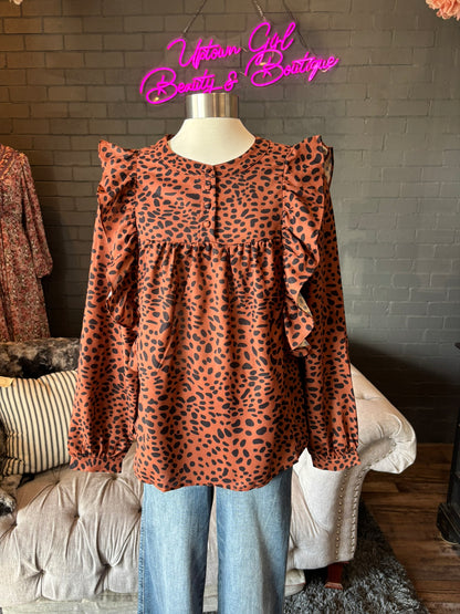 Sandra Leopard Ruffle Blouse