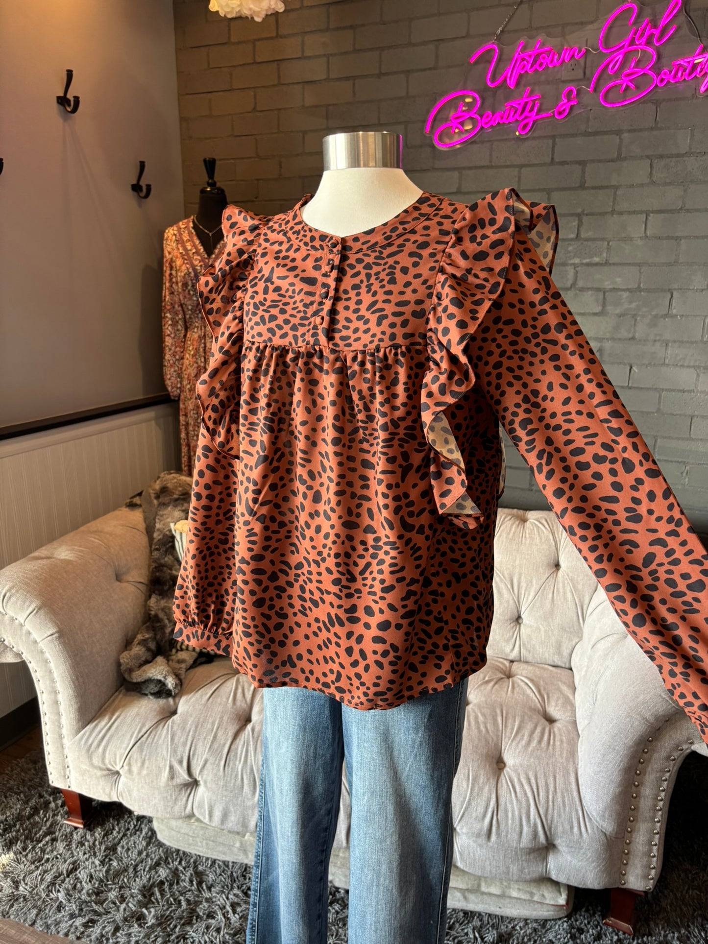 Sandra Leopard Ruffle Blouse