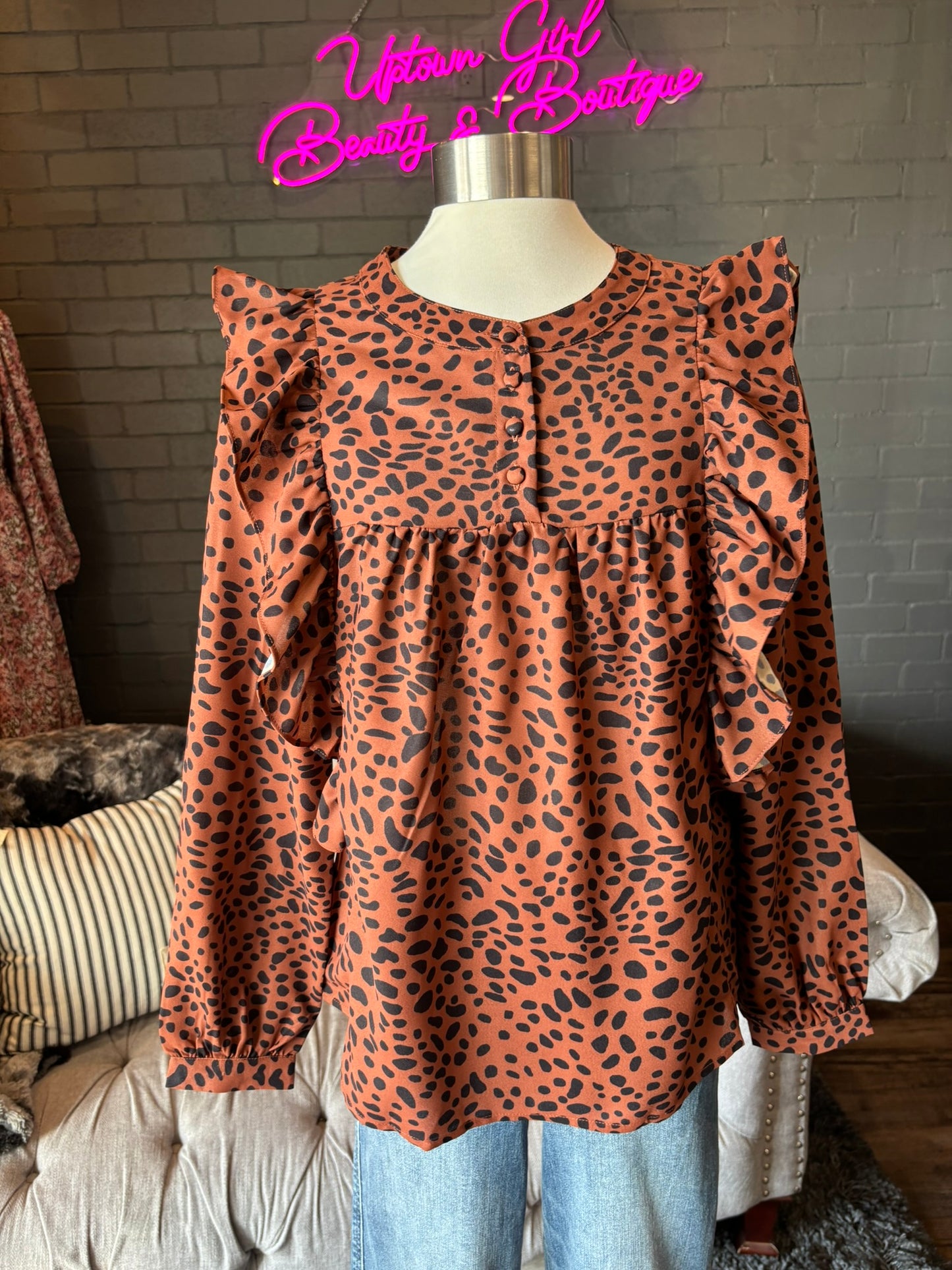 Sandra Leopard Ruffle Blouse