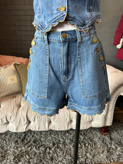 Ella Scallop Denim Shorts