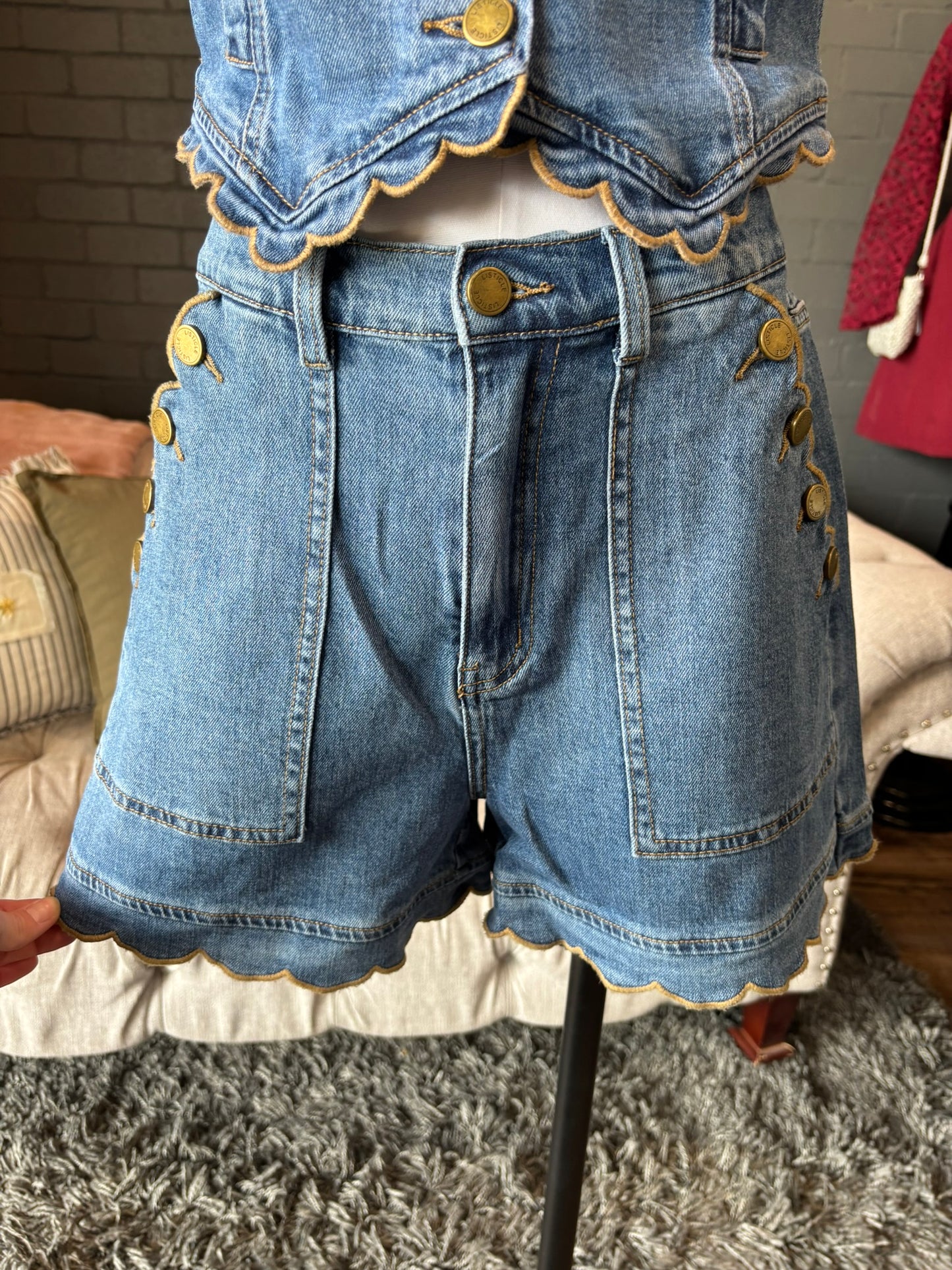 Ella Scallop Denim Shorts