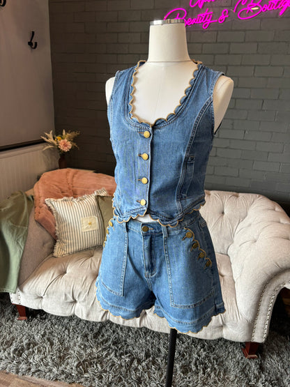 Ella Scallop Denim Shorts