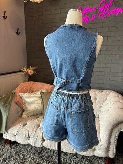 Ella Scallop Denim Shorts