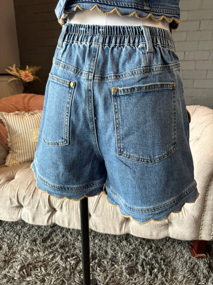 Ella Scallop Denim Shorts