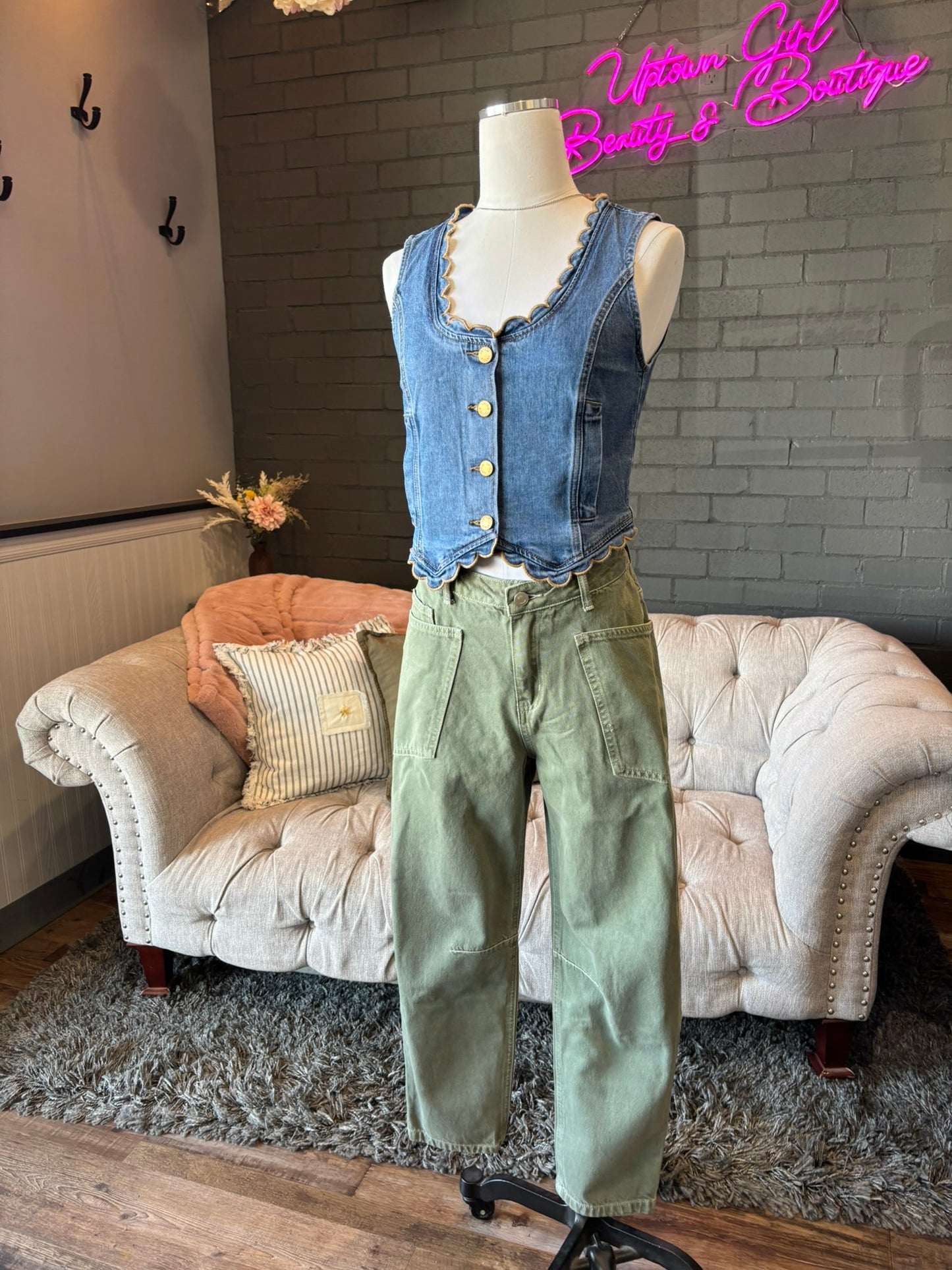 Sage Barrel Utility Jeans